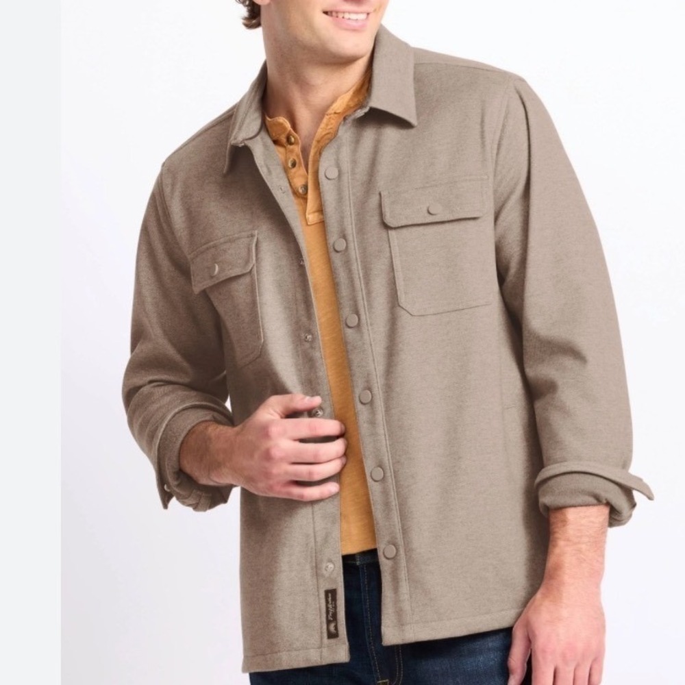 New Flag & Anthem Mens XL Stone Khaki Hamlin Stretch Twill Shirt Shacket